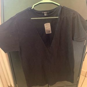 Oversized shirt with see through mesh v neck